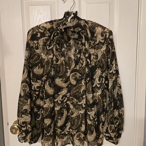 Mango Black and Gold Paisley Blouse